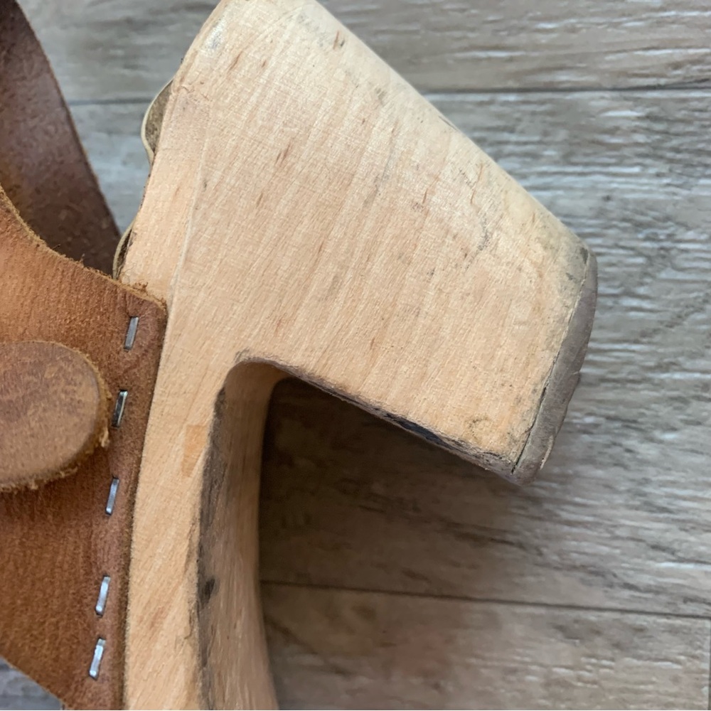 Lotta From Stockholm Wooden Block Heel Leather Buckle Clogs Sandals - Picture 9 of 14
